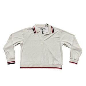 NWT Beach Riot Martina Polo Terry Pullover Sz M Long Sleeves White Red Blue New
